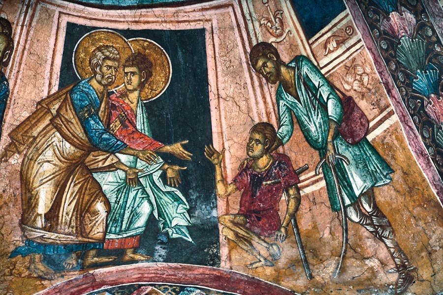Апостолы Петр и Иоанн исцеляют хромого Апостолы Петр и Иоанн исцеляют хромого